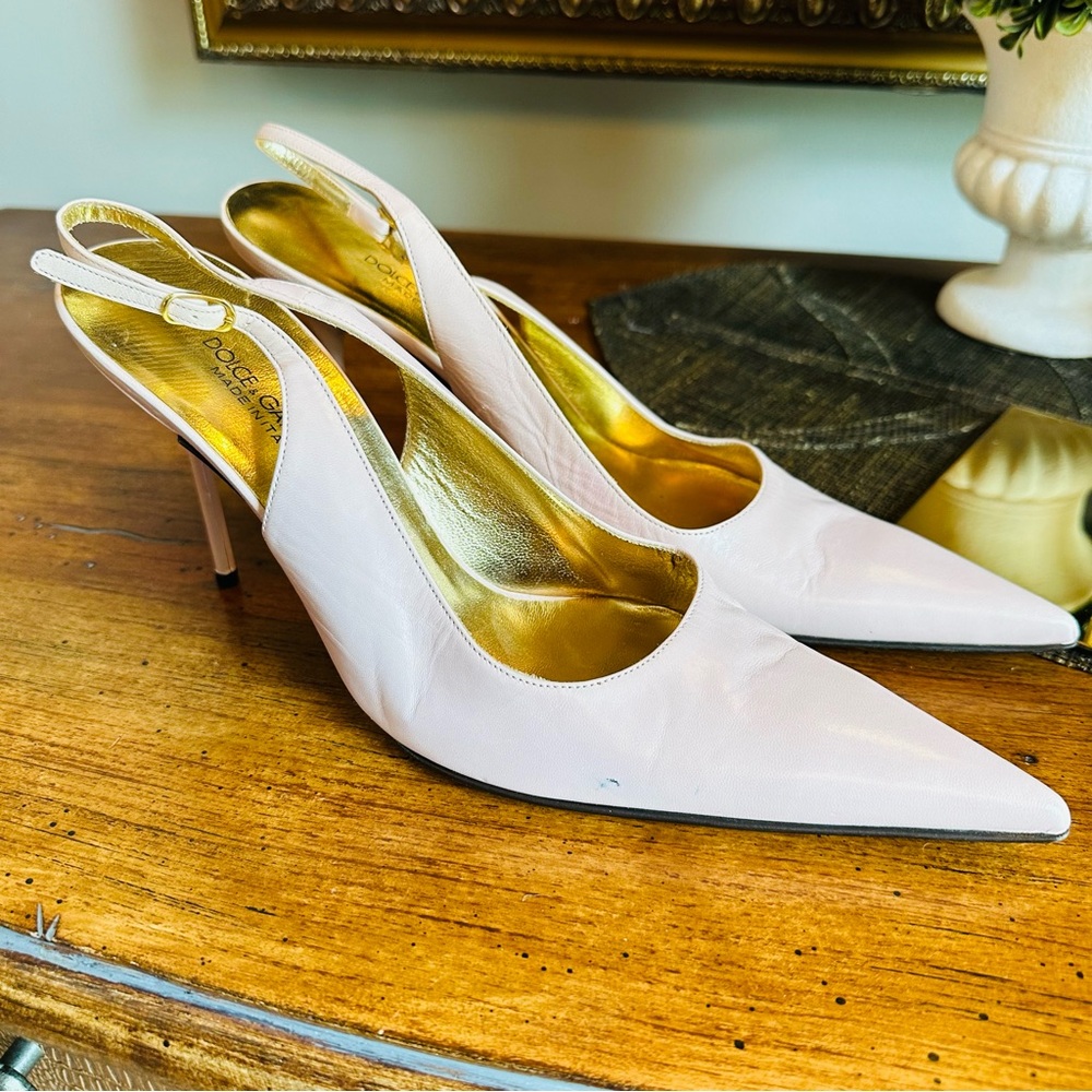 Dolce & Gabbana Pink Calfskin Slingback Stilettos Size 39.5 Italy - Picture 2 of 13
